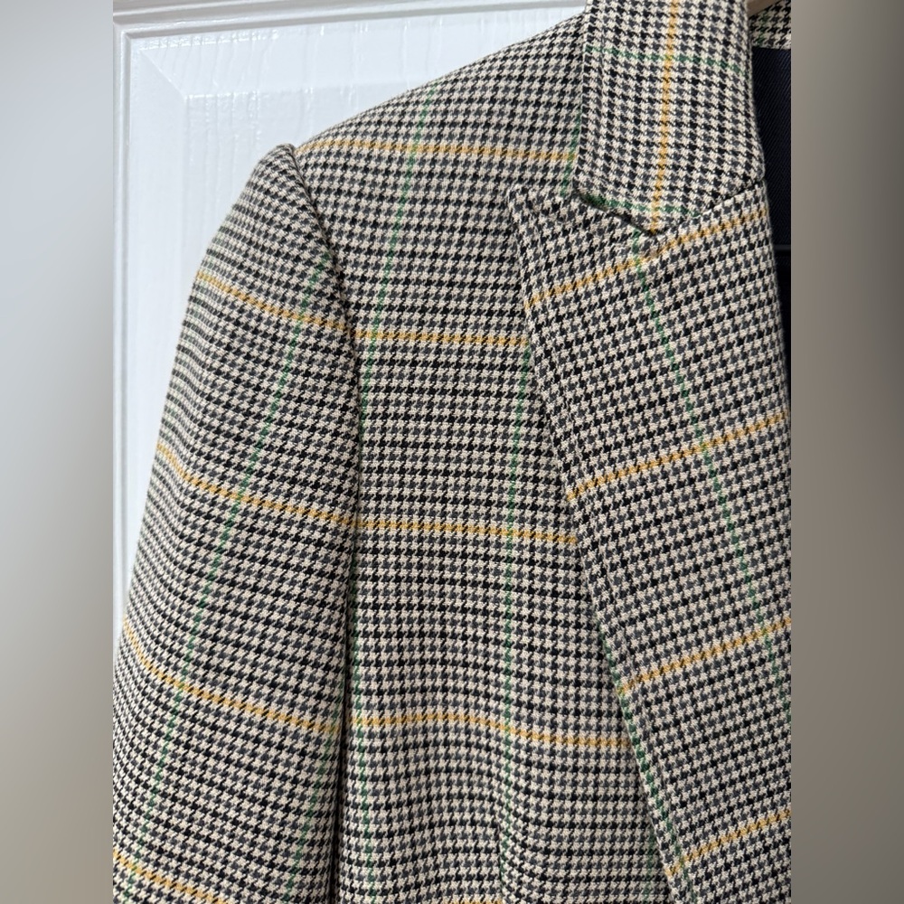 ALC Sedgwick Green Yellow Plaid Gold Double Breasted Blazer Preppy Fall Tailored - Picture 4 of 16